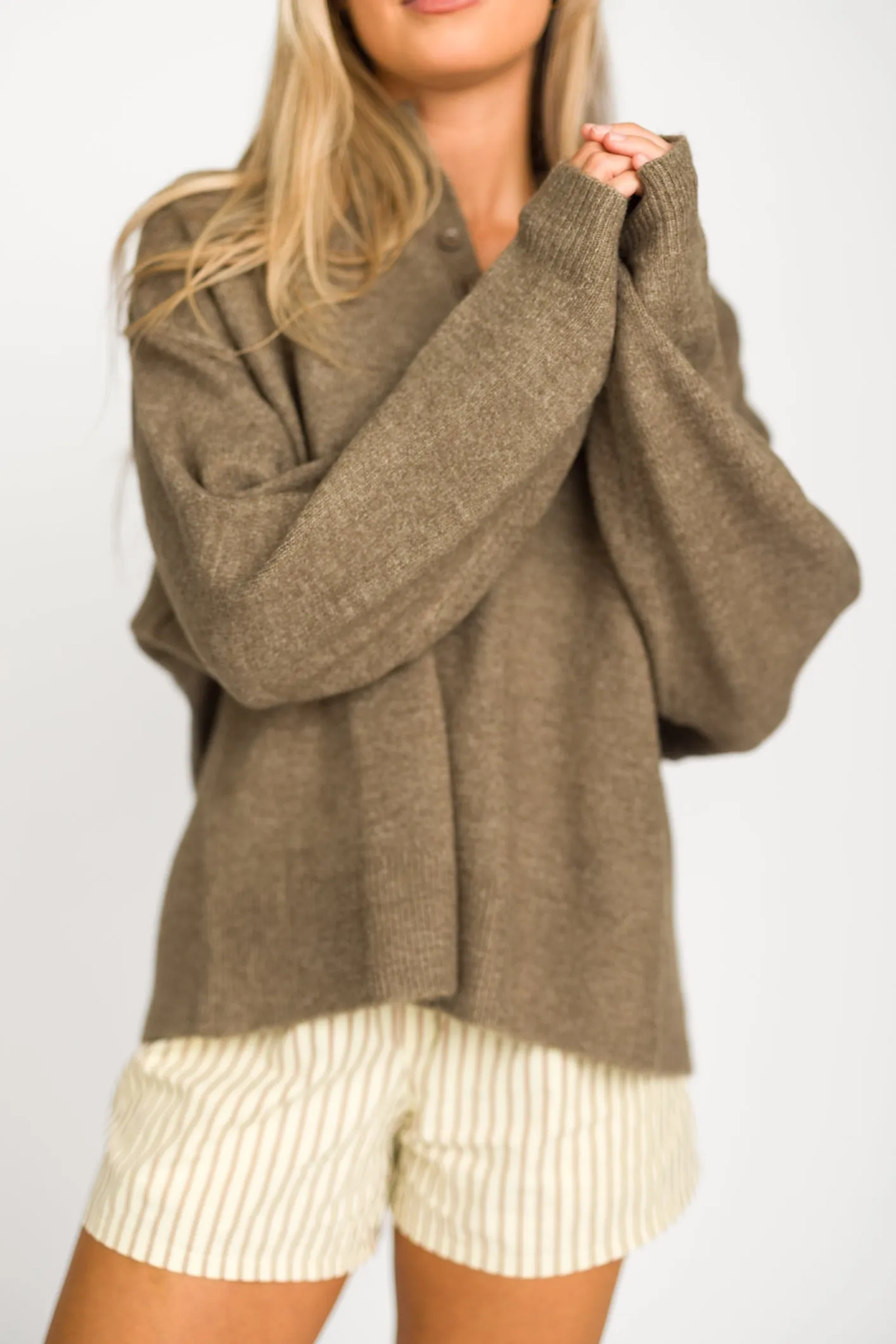 Hannah Henley Sweater in Field Grey sold by Worth Collective