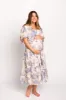 Elena 100% Cotton Toile Print Smocked Midi Dress in Blue - Bump Friendly sold by Worth Collective