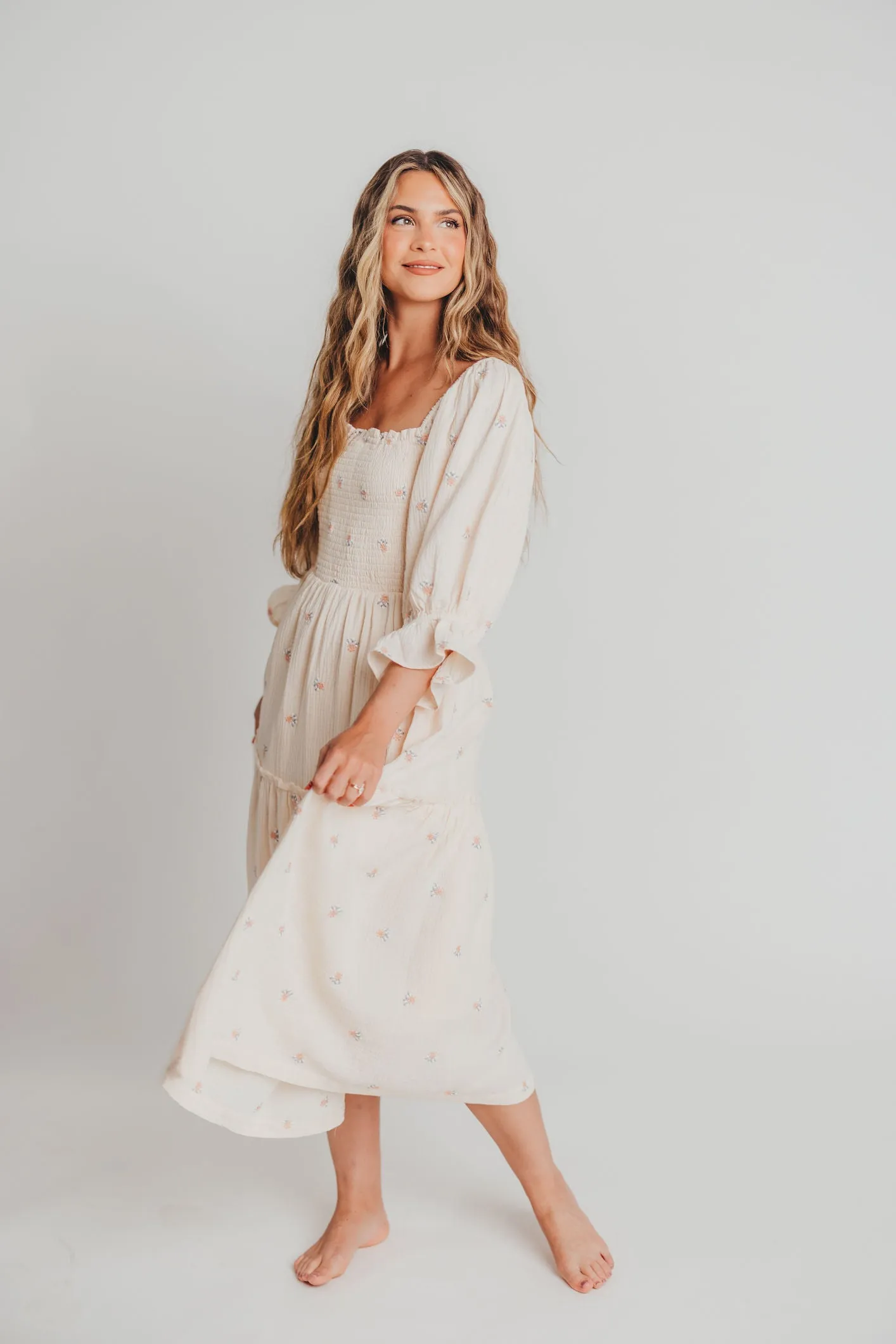 Evie Floral Maxi in Cream - Bump Friendly sold by Worth Collective