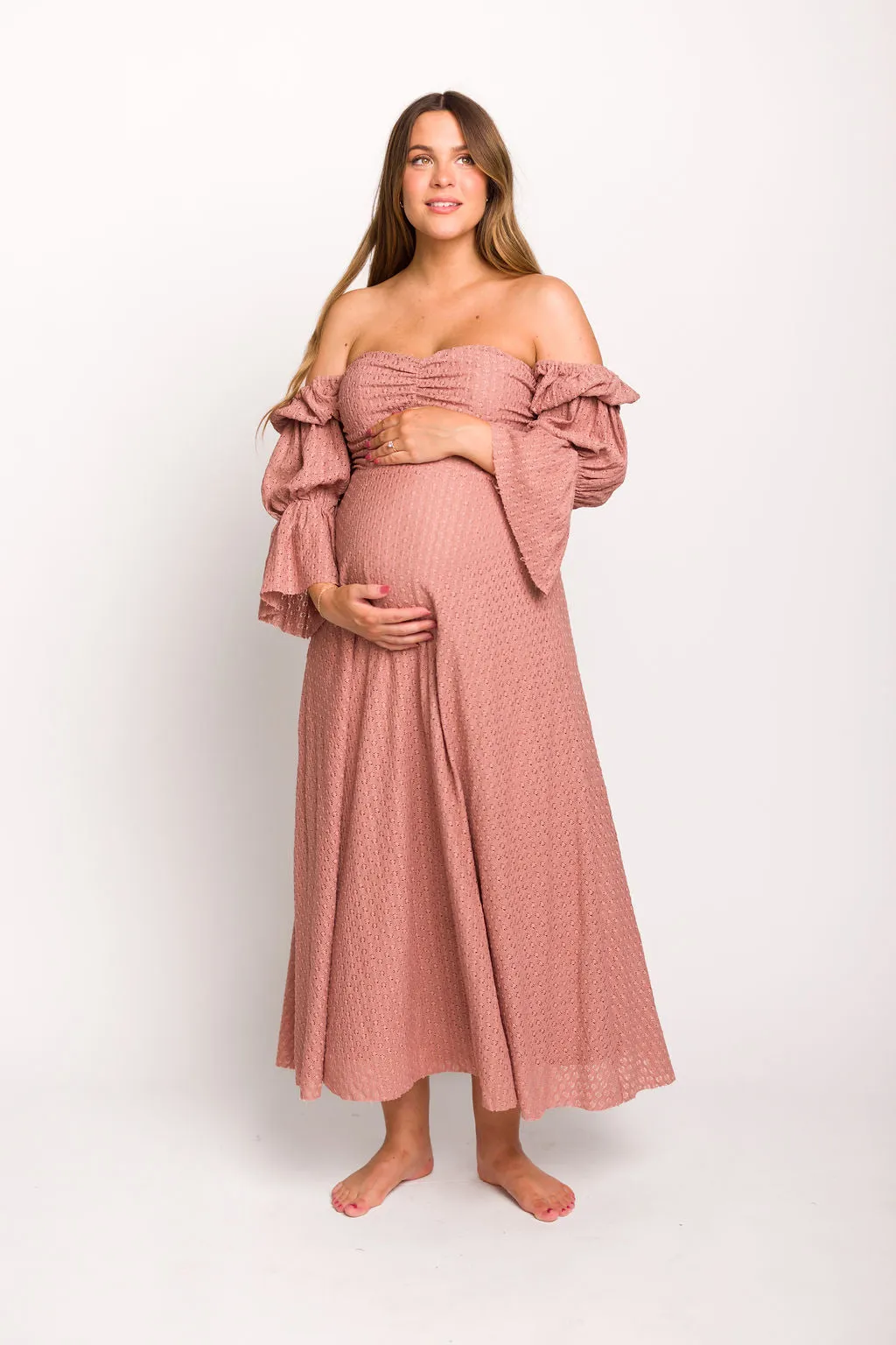 Corrine Tiered Sleeve Maxi Dress with Pockets in Dusty Mauve - Bump Friendly sold by Worth Collective product image thumbnail 2