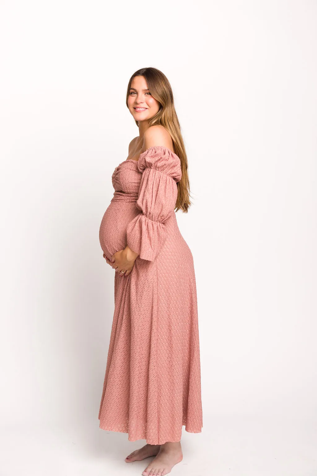 Corrine Tiered Sleeve Maxi Dress with Pockets in Dusty Mauve - Bump Friendly sold by Worth Collective product image thumbnail 4