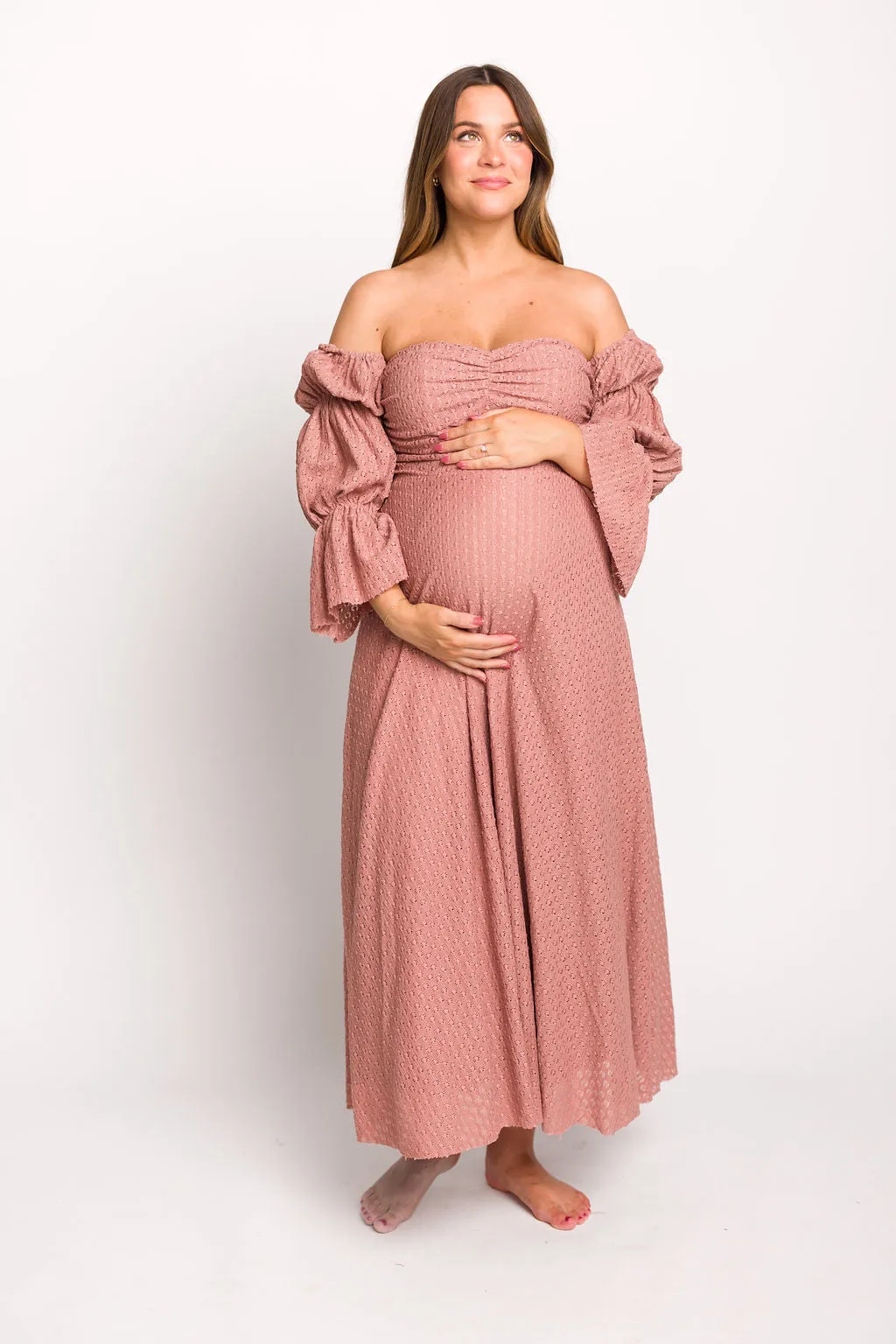 Corrine Tiered Sleeve Maxi Dress with Pockets in Dusty Mauve - Bump Friendly sold by Worth Collective
