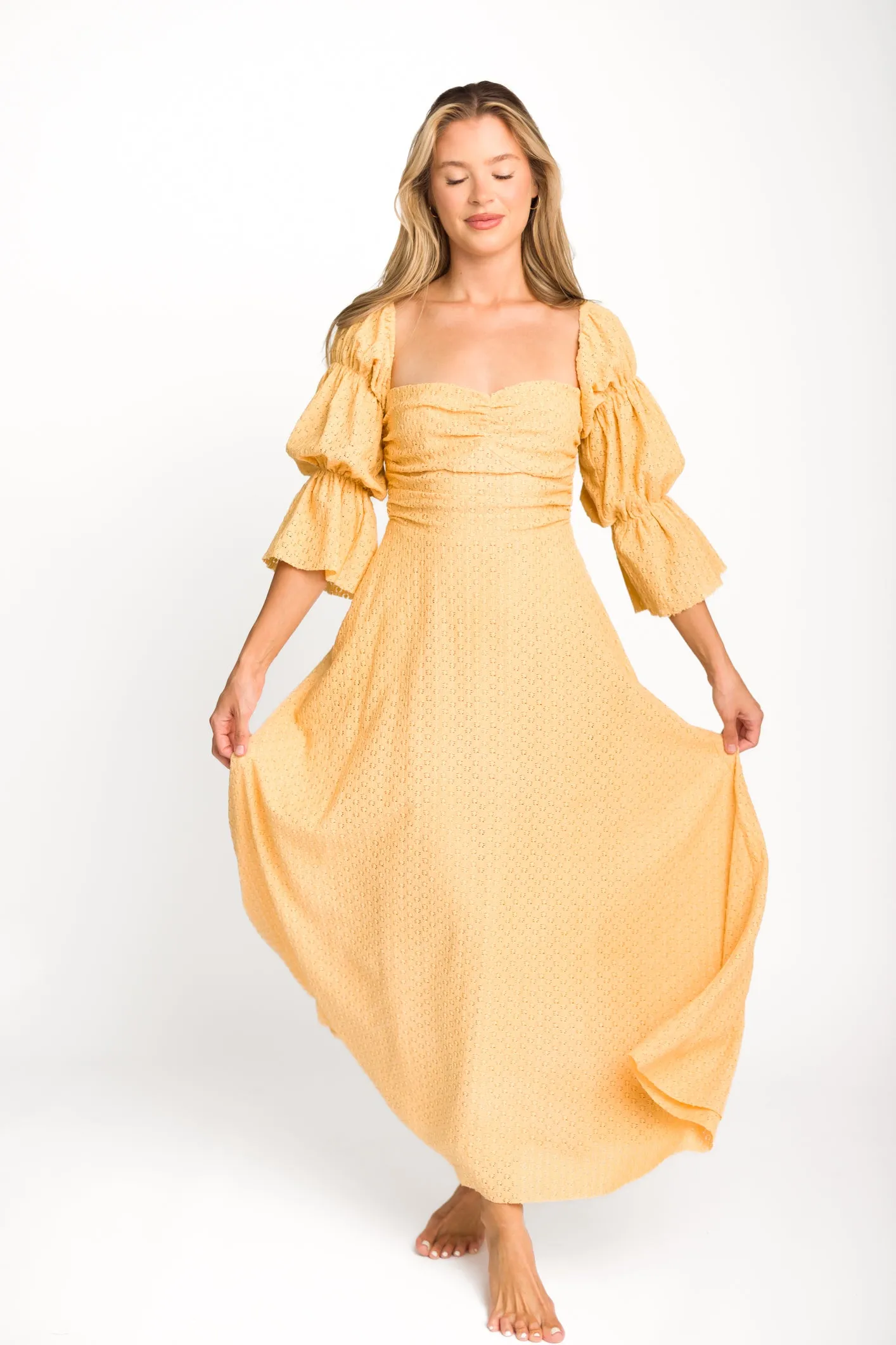 Corrine Tiered Sleeve Maxi Dress with Pockets in Autumn Mustard - Bump Friendly sold by Worth Collective product image thumbnail 5