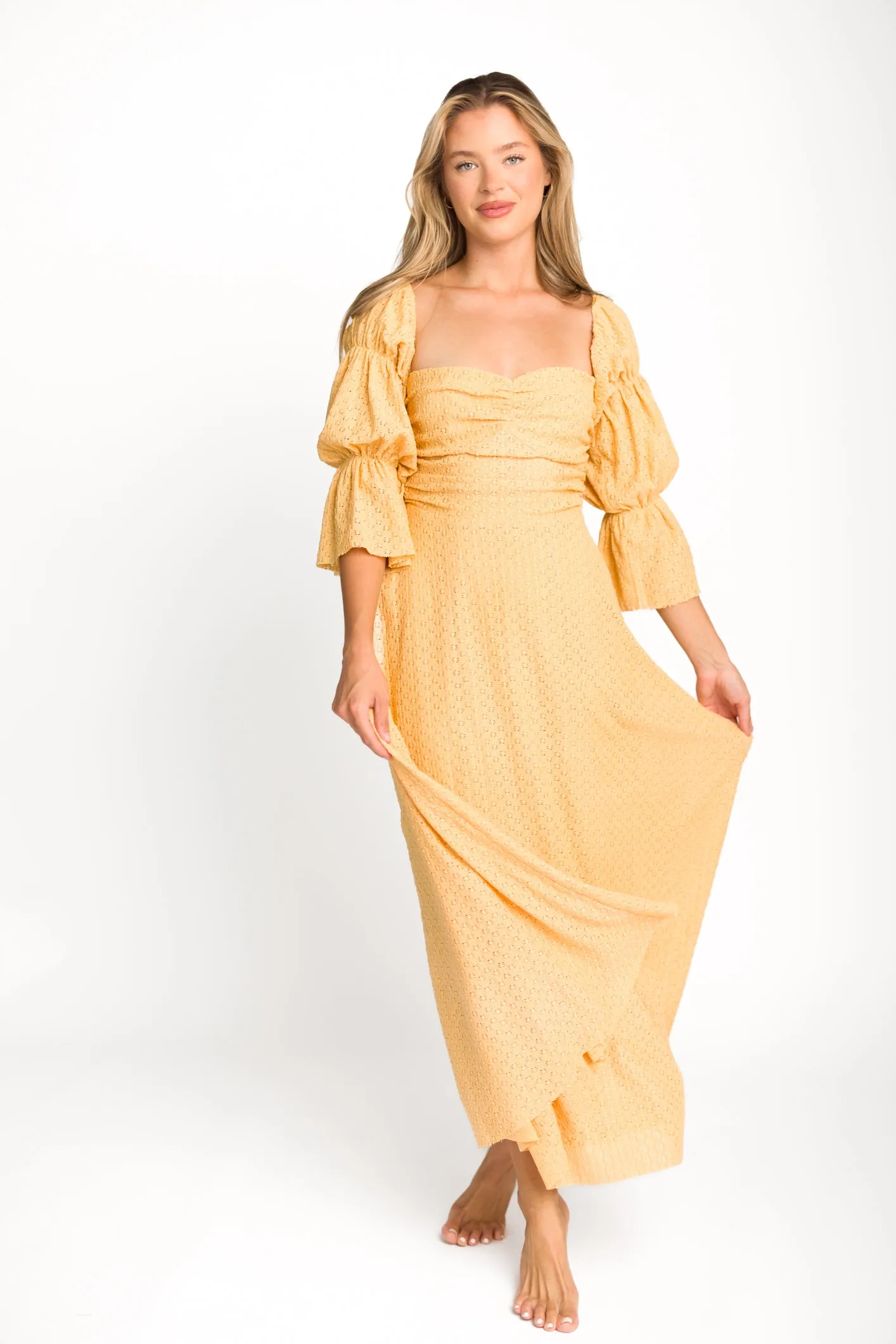 Corrine Tiered Sleeve Maxi Dress with Pockets in Autumn Mustard - Bump Friendly sold by Worth Collective product image thumbnail 4