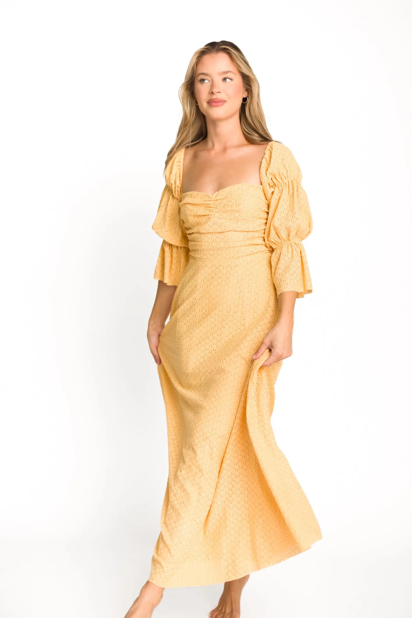 Corrine Tiered Sleeve Maxi Dress with Pockets in Autumn Mustard - Bump Friendly sold by Worth Collective product image thumbnail 2