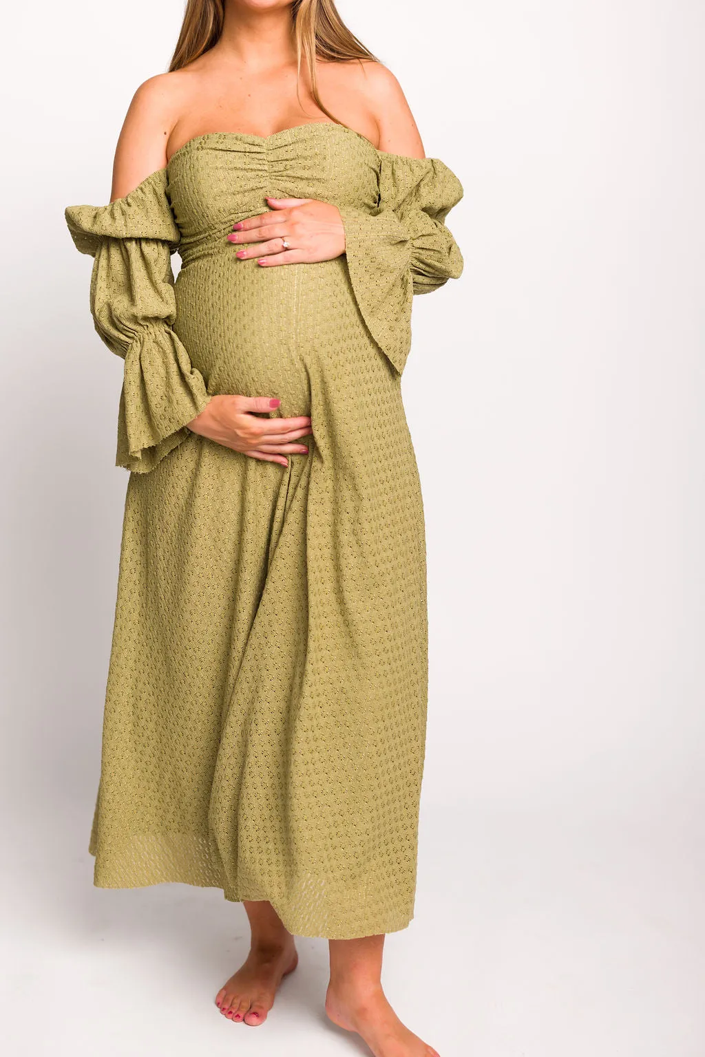 Corrine Tiered Sleeve Maxi Dress with Pockets in Clover Green - Bump Friendly sold by Worth Collective product image thumbnail 4