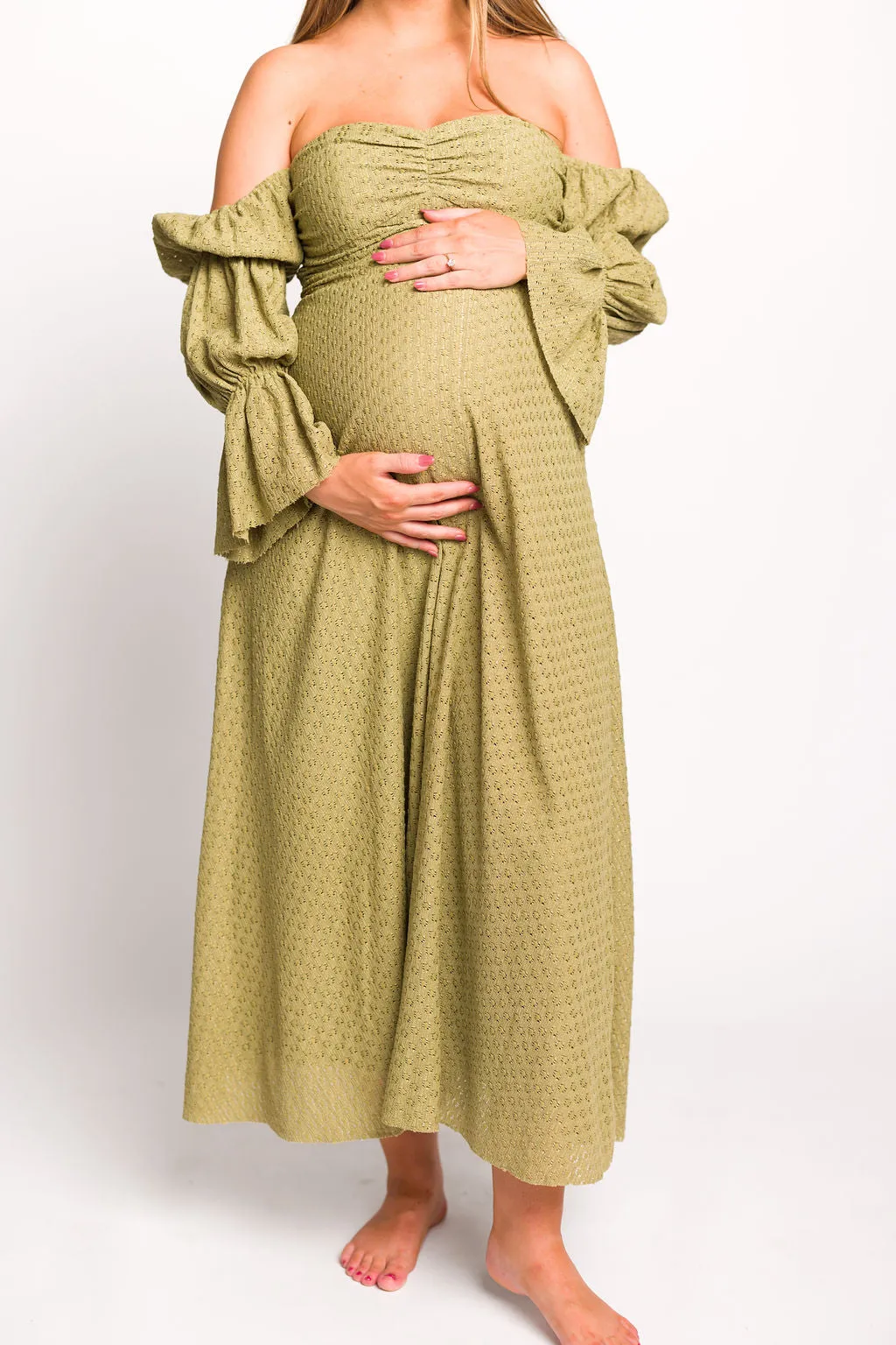Corrine Tiered Sleeve Maxi Dress with Pockets in Clover Green - Bump Friendly sold by Worth Collective product image thumbnail 5