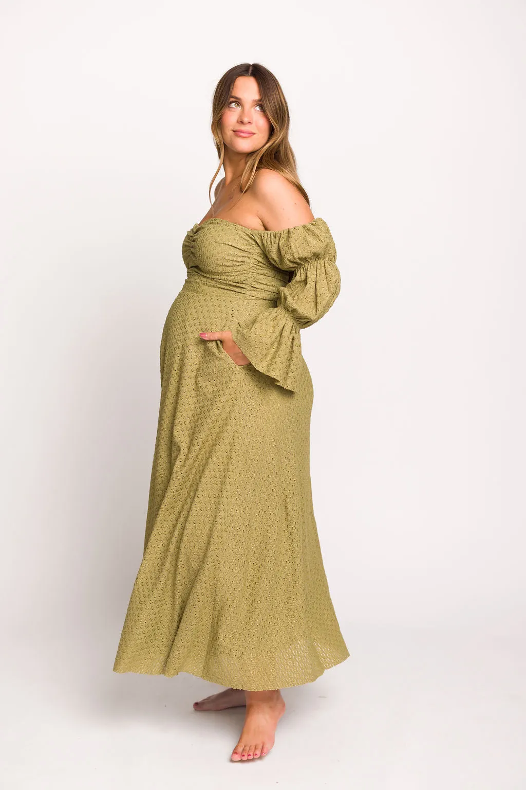 Corrine Tiered Sleeve Maxi Dress with Pockets in Clover Green - Bump Friendly sold by Worth Collective product image thumbnail 2
