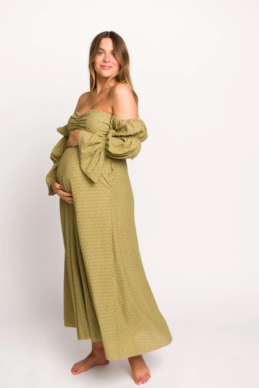 Corrine Tiered Sleeve Maxi Dress with Pockets in Clover Green - Bump Friendly sold by Worth Collective