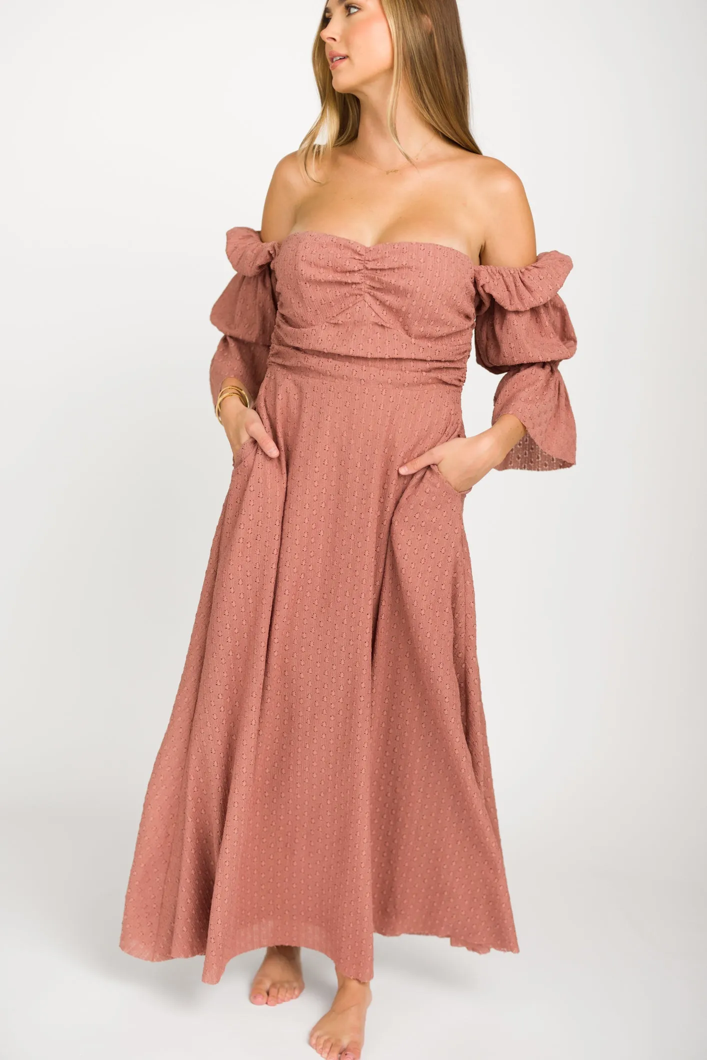 Corrine Tiered Sleeve Maxi Dress with Pockets in Dusty Rose - Bump Friendly sold by Worth Collective product image thumbnail 2