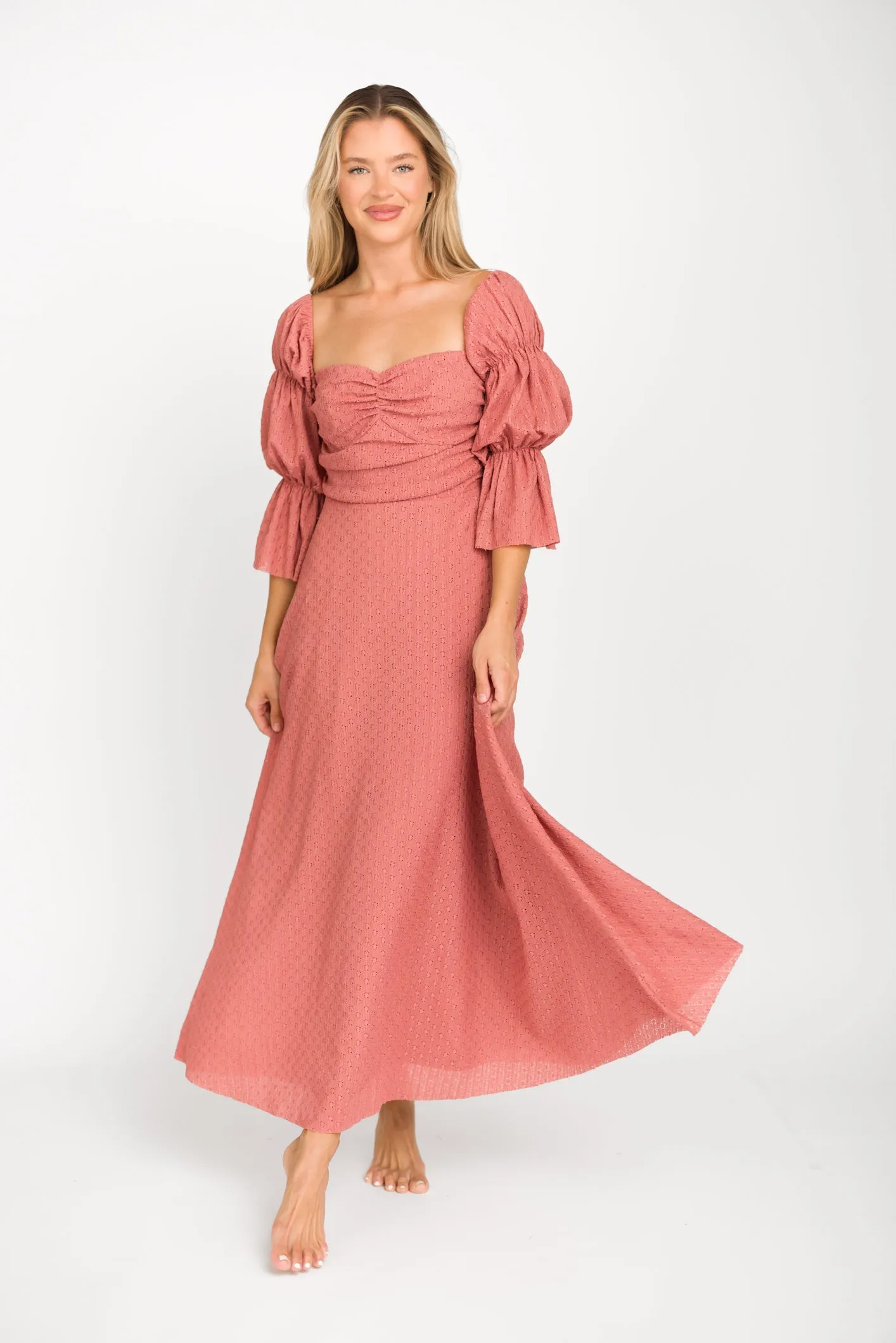 Corrine Tiered Sleeve Maxi Dress with Pockets in Dusty Rose - Bump Friendly sold by Worth Collective product image thumbnail 4