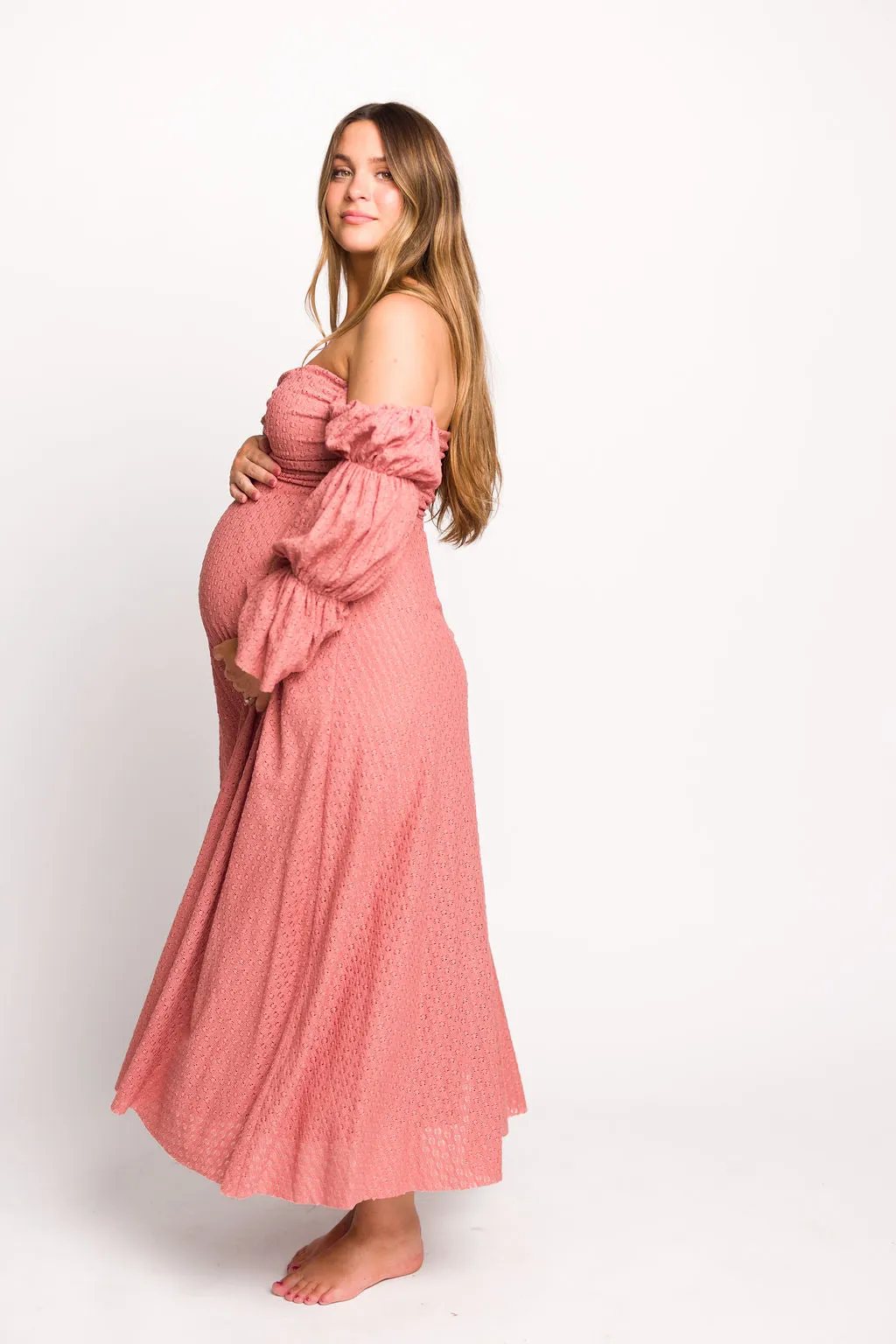 Corrine Tiered Sleeve Maxi Dress with Pockets in Dusty Rose - Bump Friendly sold by Worth Collective product image thumbnail 3