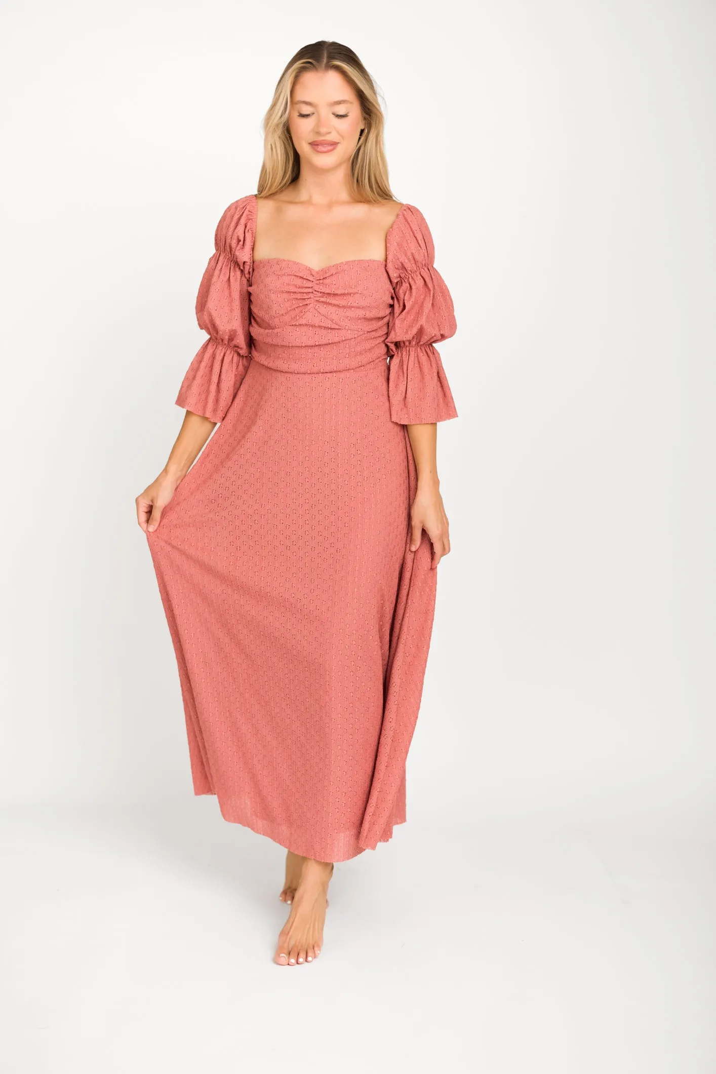 Corrine Tiered Sleeve Maxi Dress with Pockets in Dusty Rose - Bump Friendly sold by Worth Collective product image thumbnail 5