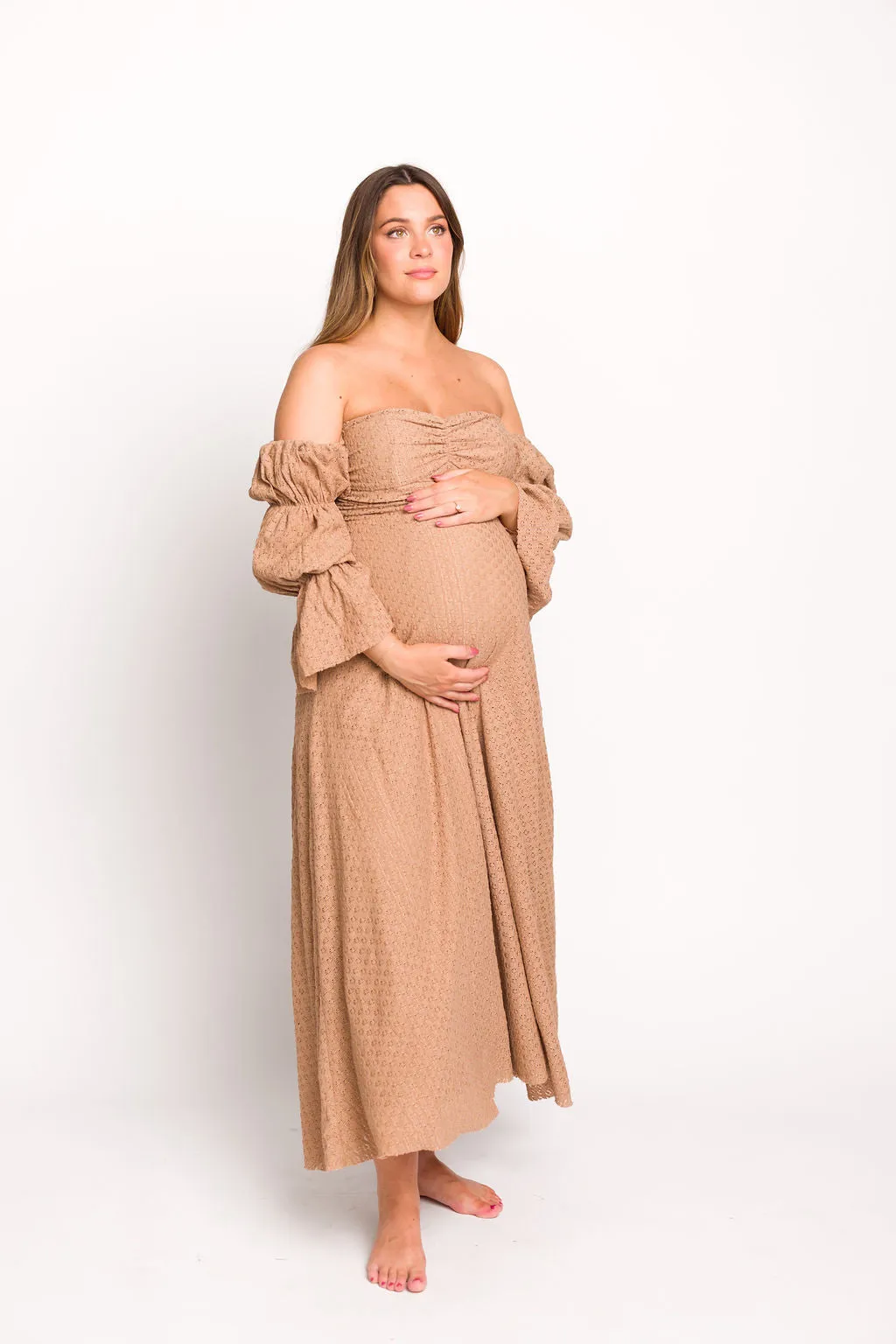 Corrine Tiered Sleeve Maxi Dress with Pockets in Caramel Taupe - Bump Friendly sold by Worth Collective product image thumbnail 2