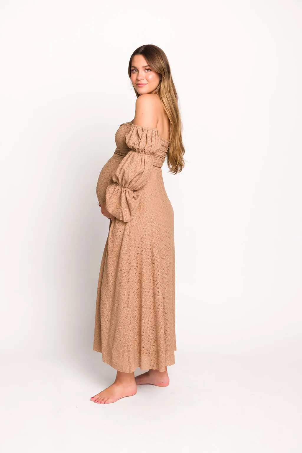 Corrine Tiered Sleeve Maxi Dress with Pockets in Caramel Taupe - Bump Friendly sold by Worth Collective product image thumbnail 5