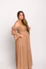 Corrine Tiered Sleeve Maxi Dress with Pockets in Caramel Taupe - Bump Friendly sold by Worth Collective
