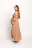 Corrine Tiered Sleeve Maxi Dress with Pockets in Caramel Taupe - Bump Friendly sold by Worth Collective