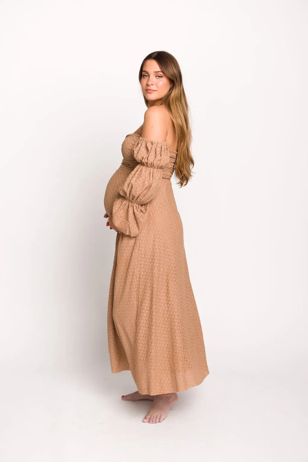Corrine Tiered Sleeve Maxi Dress with Pockets in Caramel Taupe - Bump Friendly sold by Worth Collective product image thumbnail 4