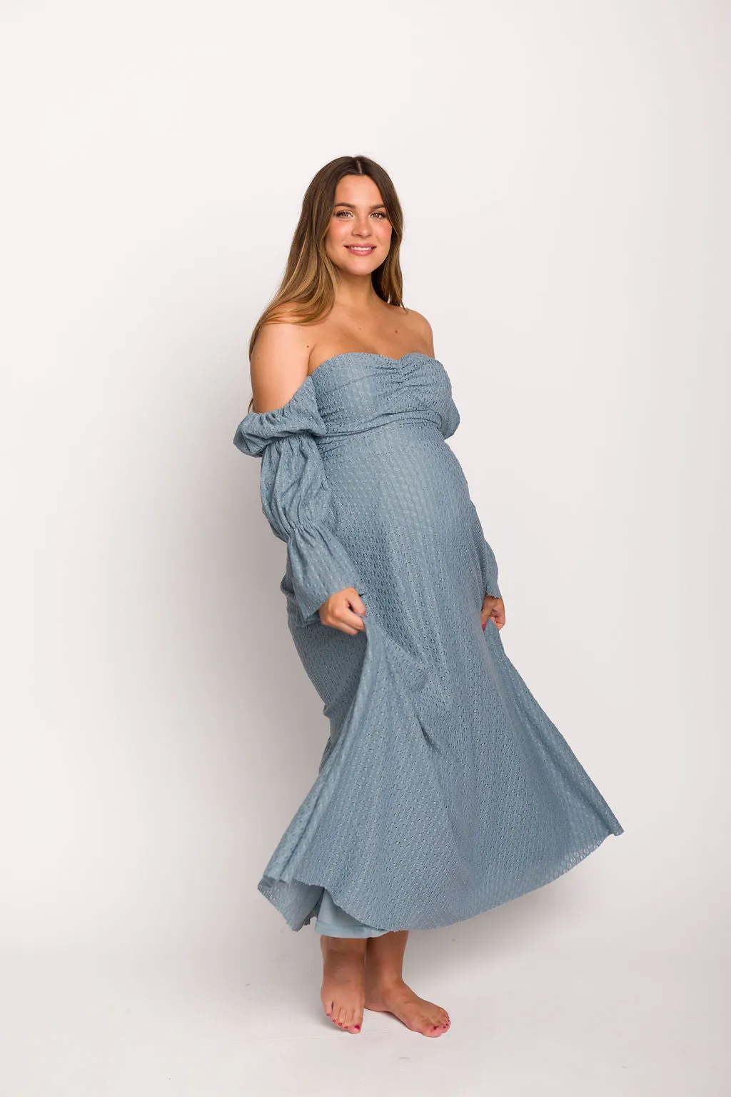 Corrine Tiered Sleeve Maxi Dress with Pockets in Dusty Sky - Bump Friendly sold by Worth Collective product image thumbnail 3