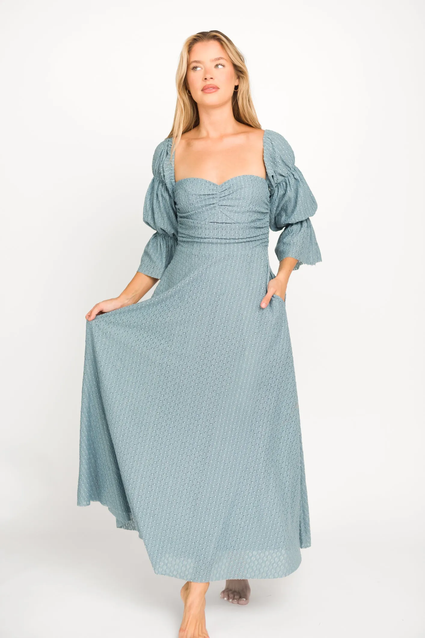 Corrine Tiered Sleeve Maxi Dress with Pockets in Dusty Sky - Bump Friendly sold by Worth Collective product image thumbnail 4