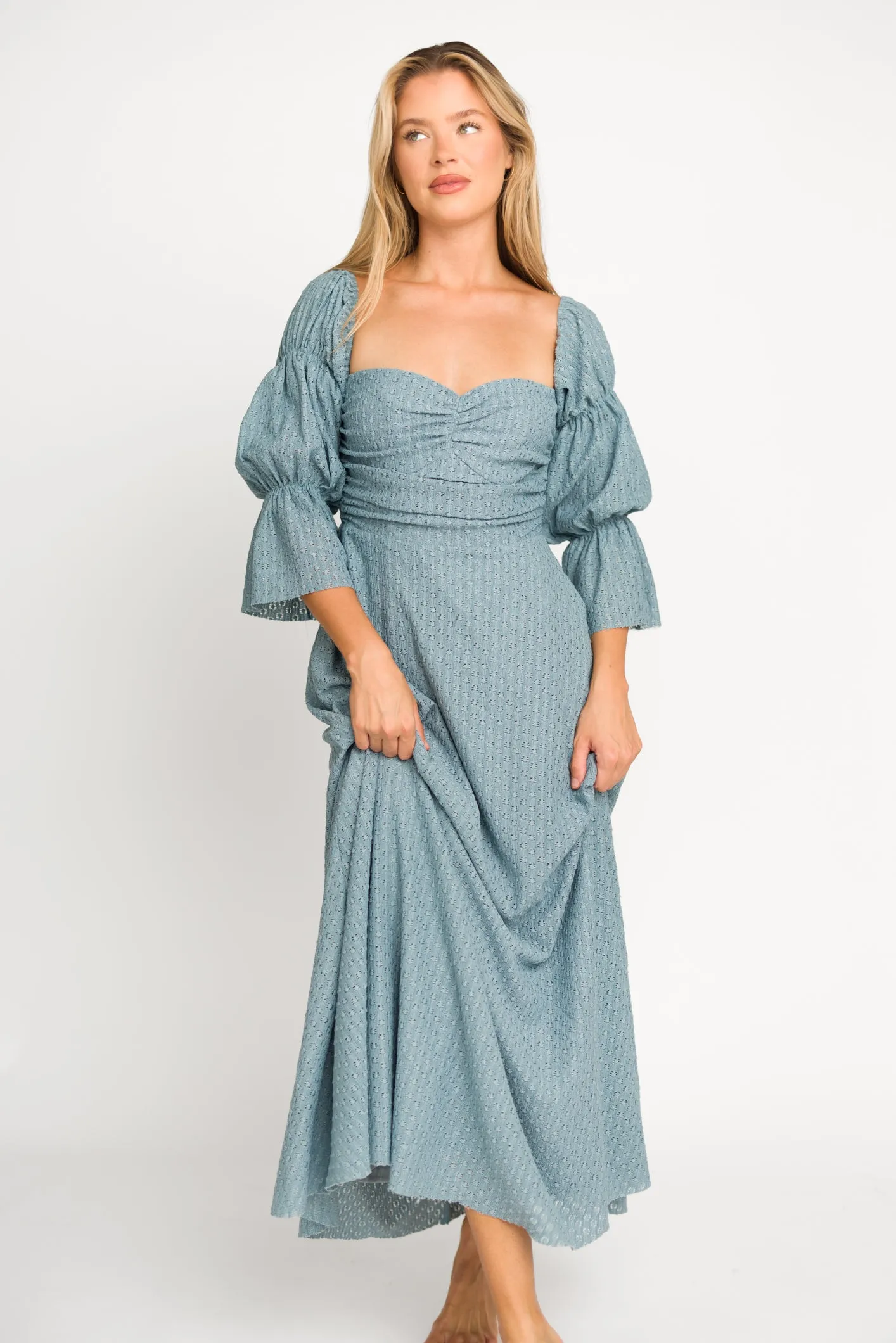 Corrine Tiered Sleeve Maxi Dress with Pockets in Dusty Sky - Bump Friendly sold by Worth Collective product image thumbnail 5