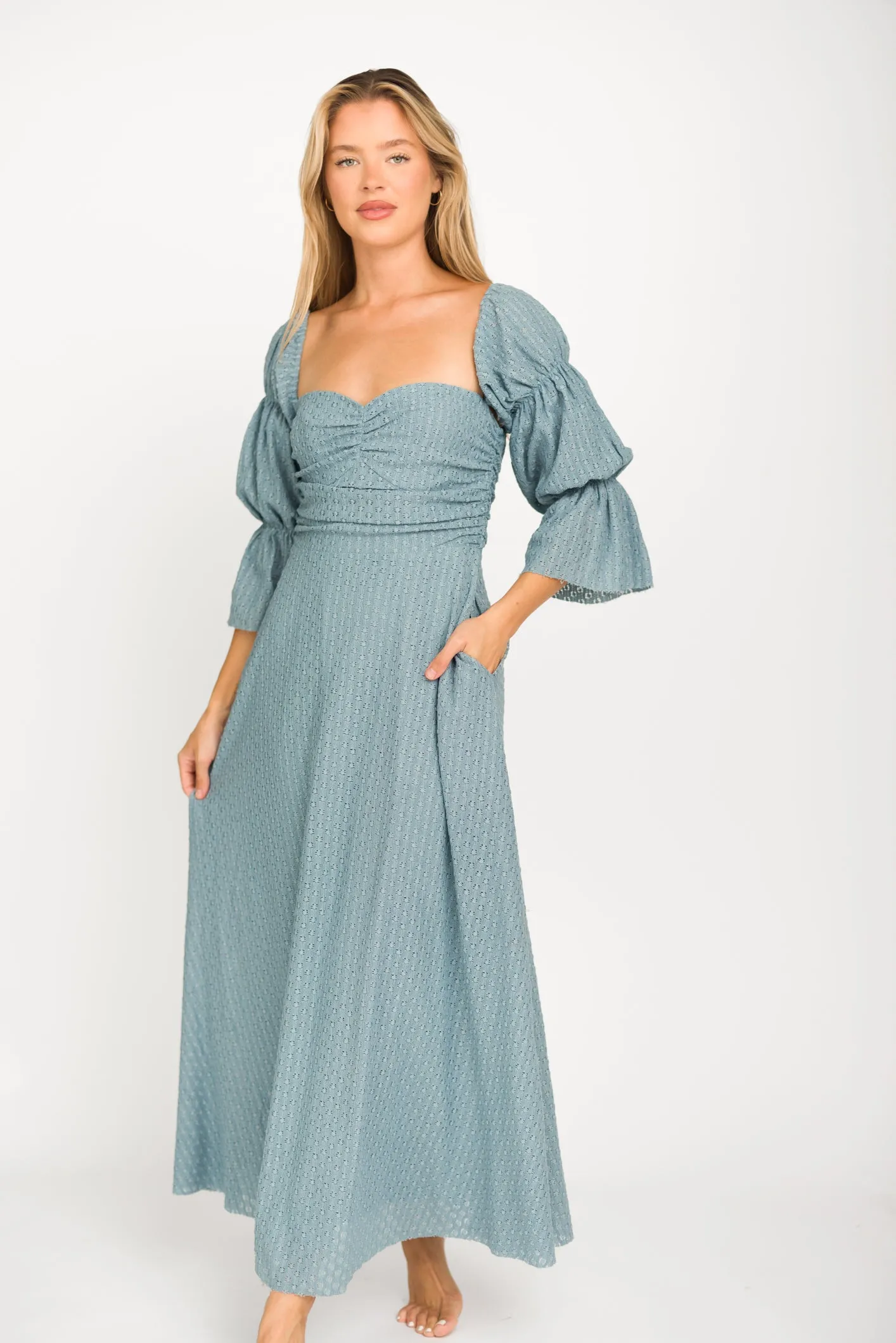 Corrine Tiered Sleeve Maxi Dress with Pockets in Dusty Sky - Bump Friendly sold by Worth Collective product image thumbnail 2