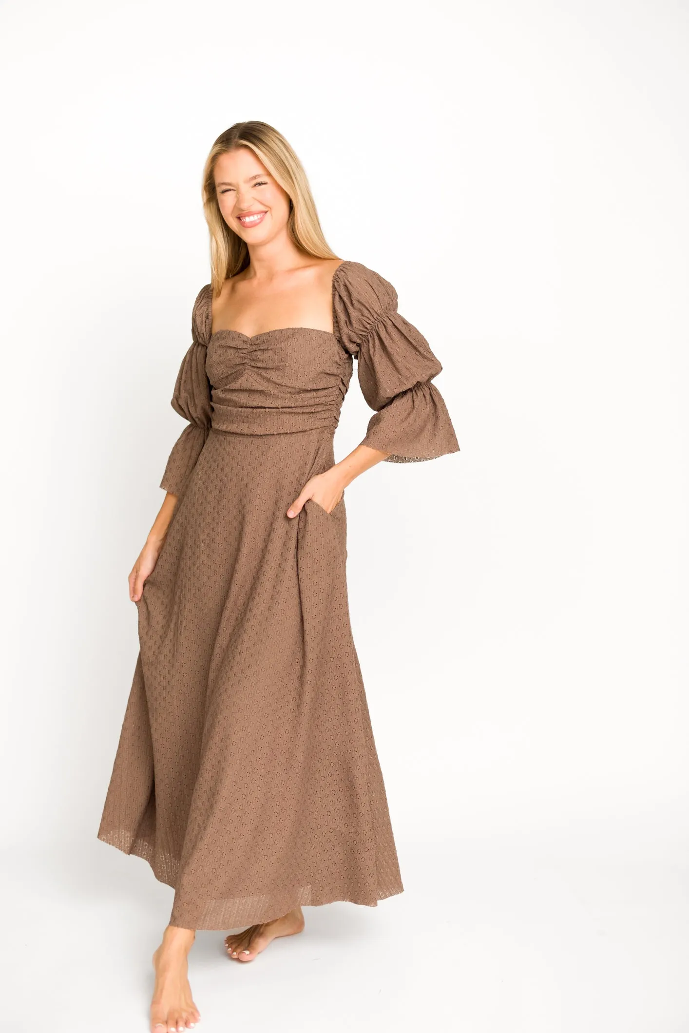 Corrine Tiered Sleeve Maxi Dress with Pockets in Deep Mocha - Bump Friendly sold by Worth Collective product image thumbnail 5