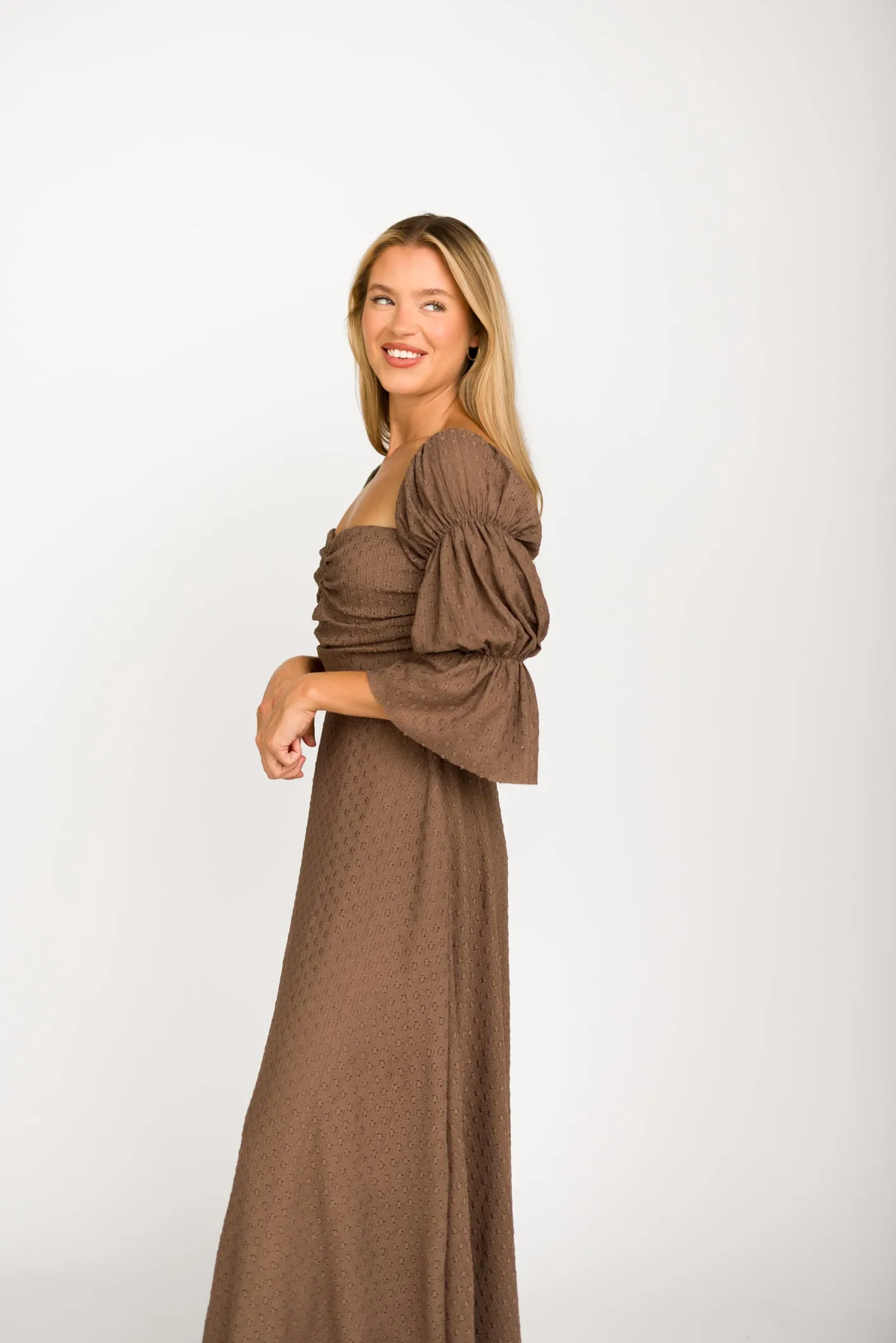 Corrine Tiered Sleeve Maxi Dress with Pockets in Deep Mocha - Bump Friendly sold by Worth Collective product image thumbnail 4