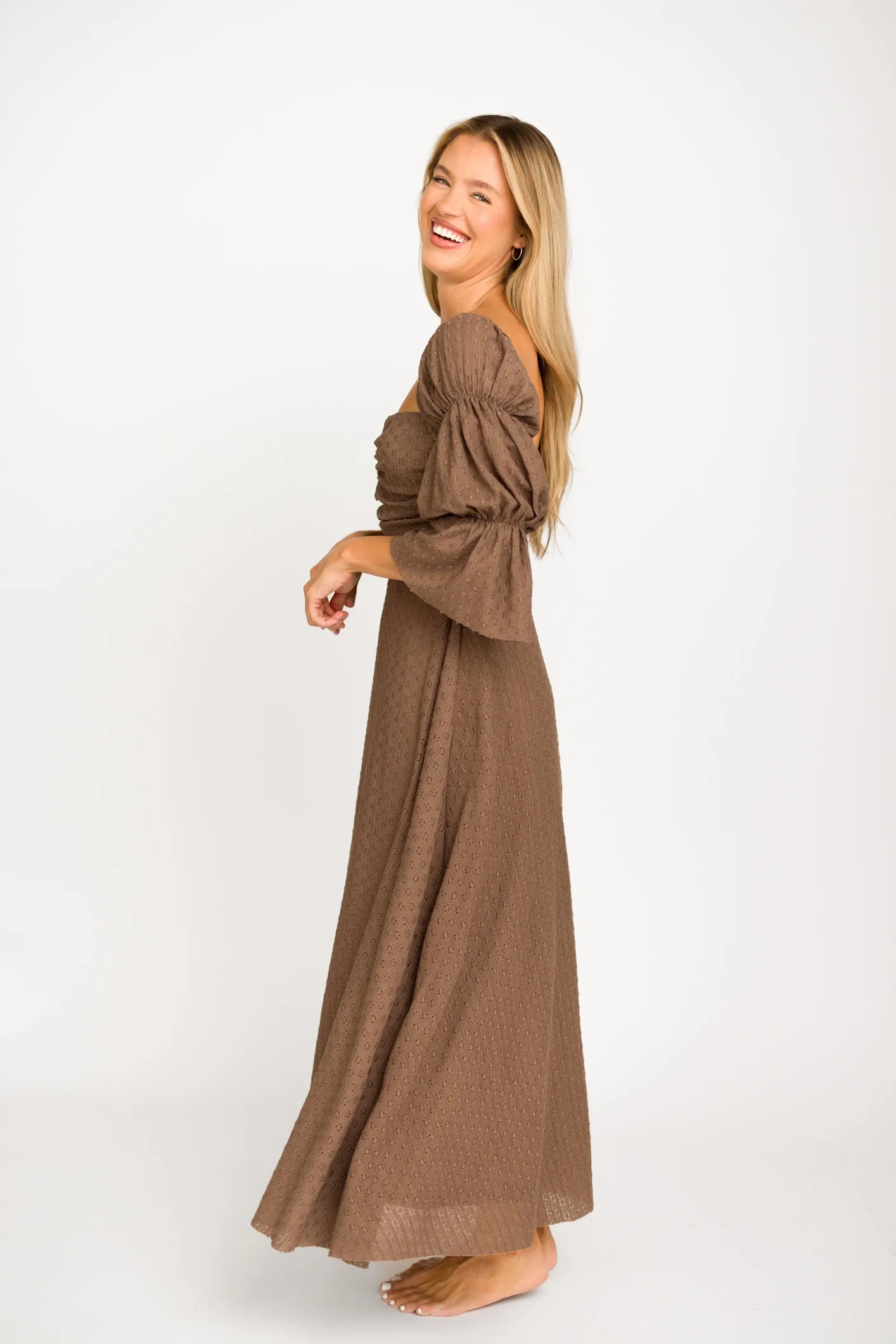 Corrine Tiered Sleeve Maxi Dress with Pockets in Deep Mocha - Bump Friendly sold by Worth Collective product image thumbnail 3