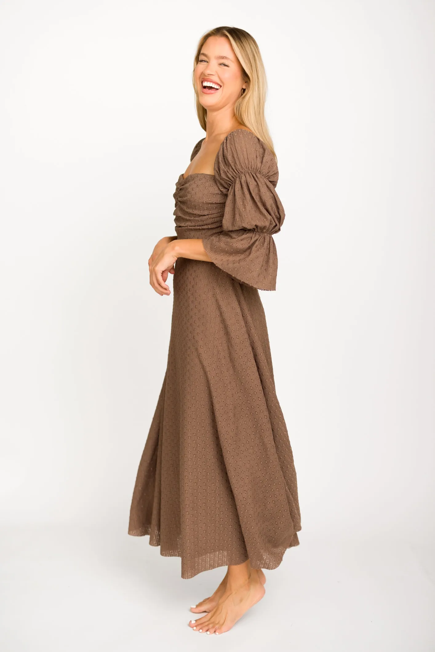 Corrine Tiered Sleeve Maxi Dress with Pockets in Deep Mocha - Bump Friendly sold by Worth Collective product image thumbnail 2
