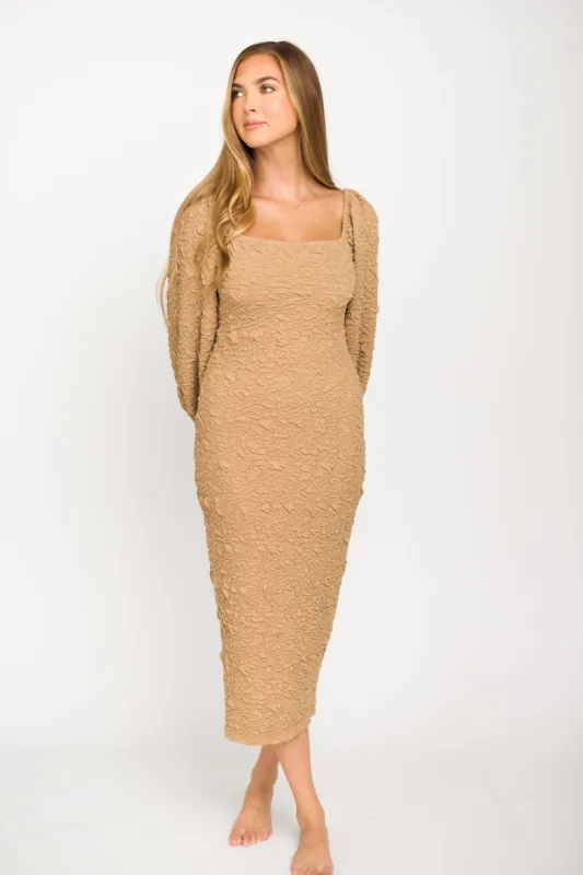Darcy Square Neck Midi Dress in Taupe *Final-Sale* sold by Worth Collective