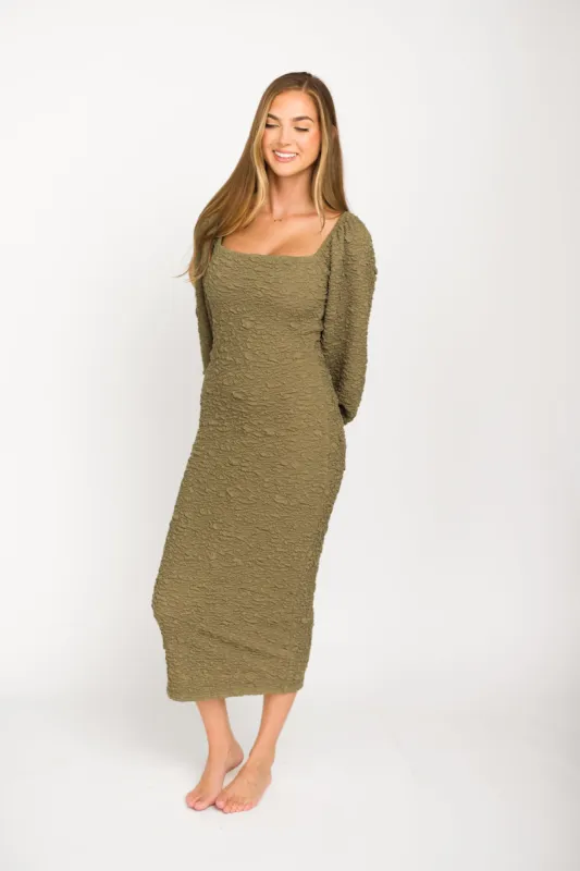 Darcy Square Neck Midi Dress in Green sold by Worth Collective