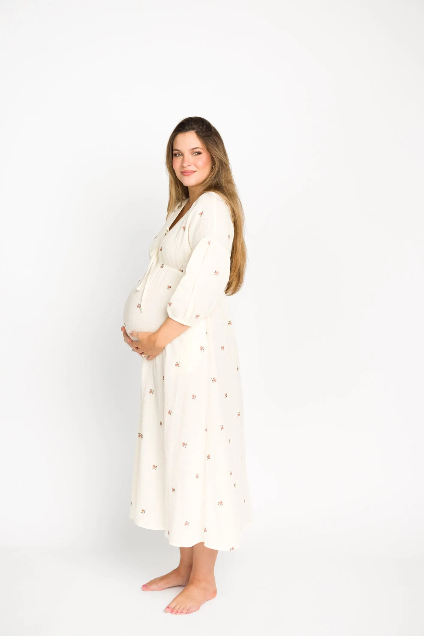 Hunter 100% Cotton Gauze Midi Dress in Soy/Pink Floral - Bump Friendly sold by Worth Collective product image thumbnail 3