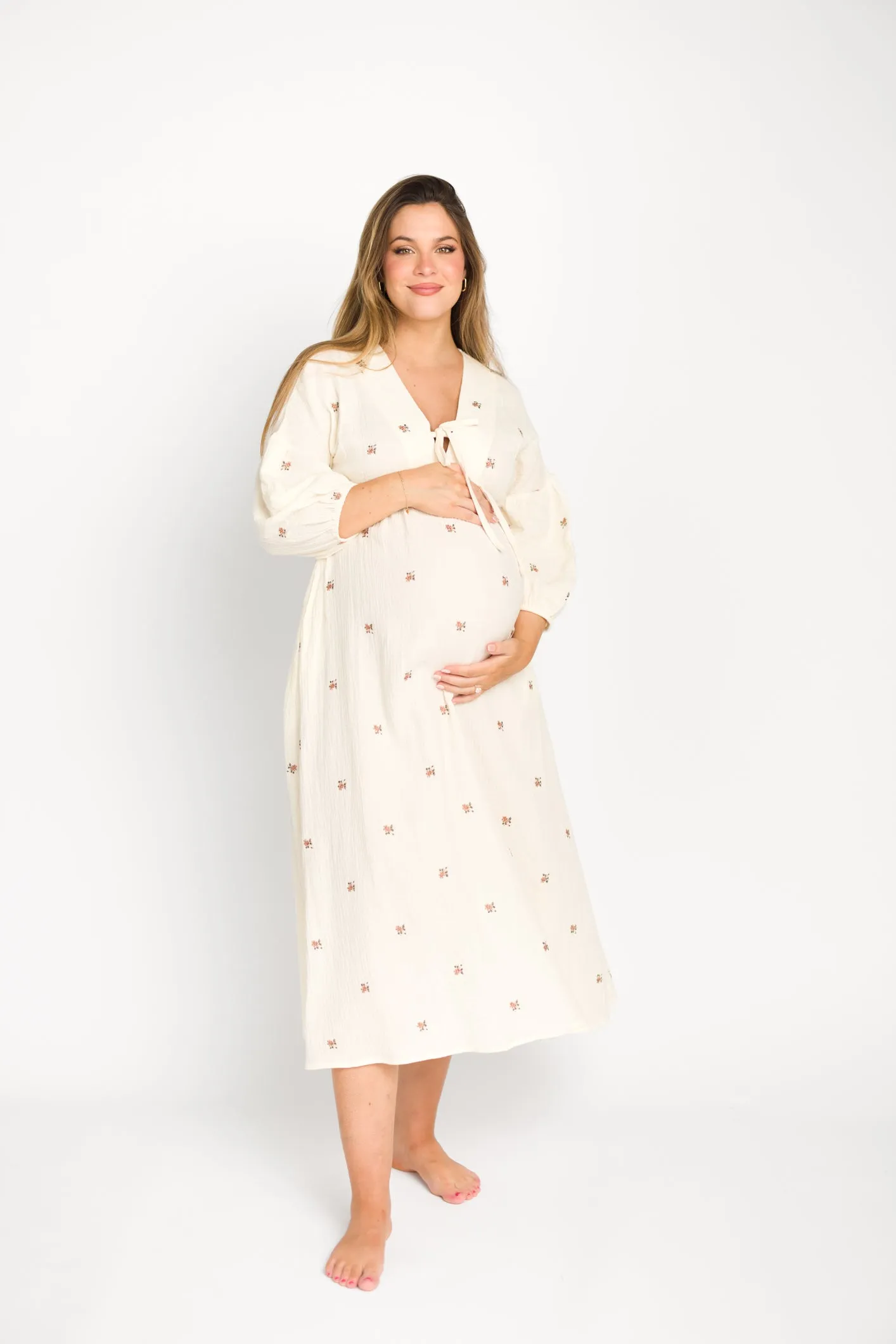 Hunter 100% Cotton Gauze Midi Dress in Soy/Pink Floral - Bump Friendly sold by Worth Collective product image thumbnail 2