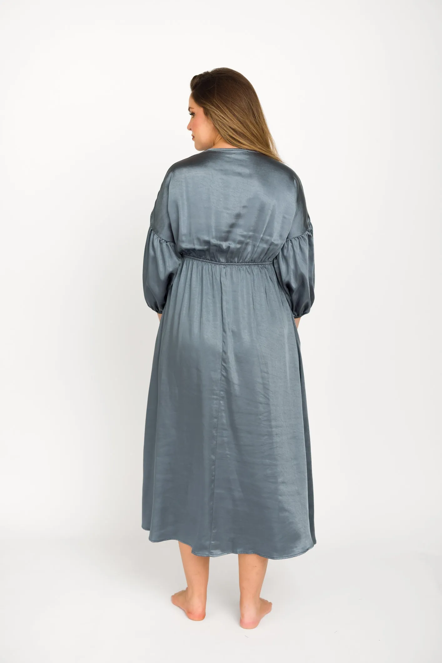 Hunter Premium *Satin* Midi Dress in Blue Granite - Bump Friendly sold by Worth Collective product image thumbnail 5