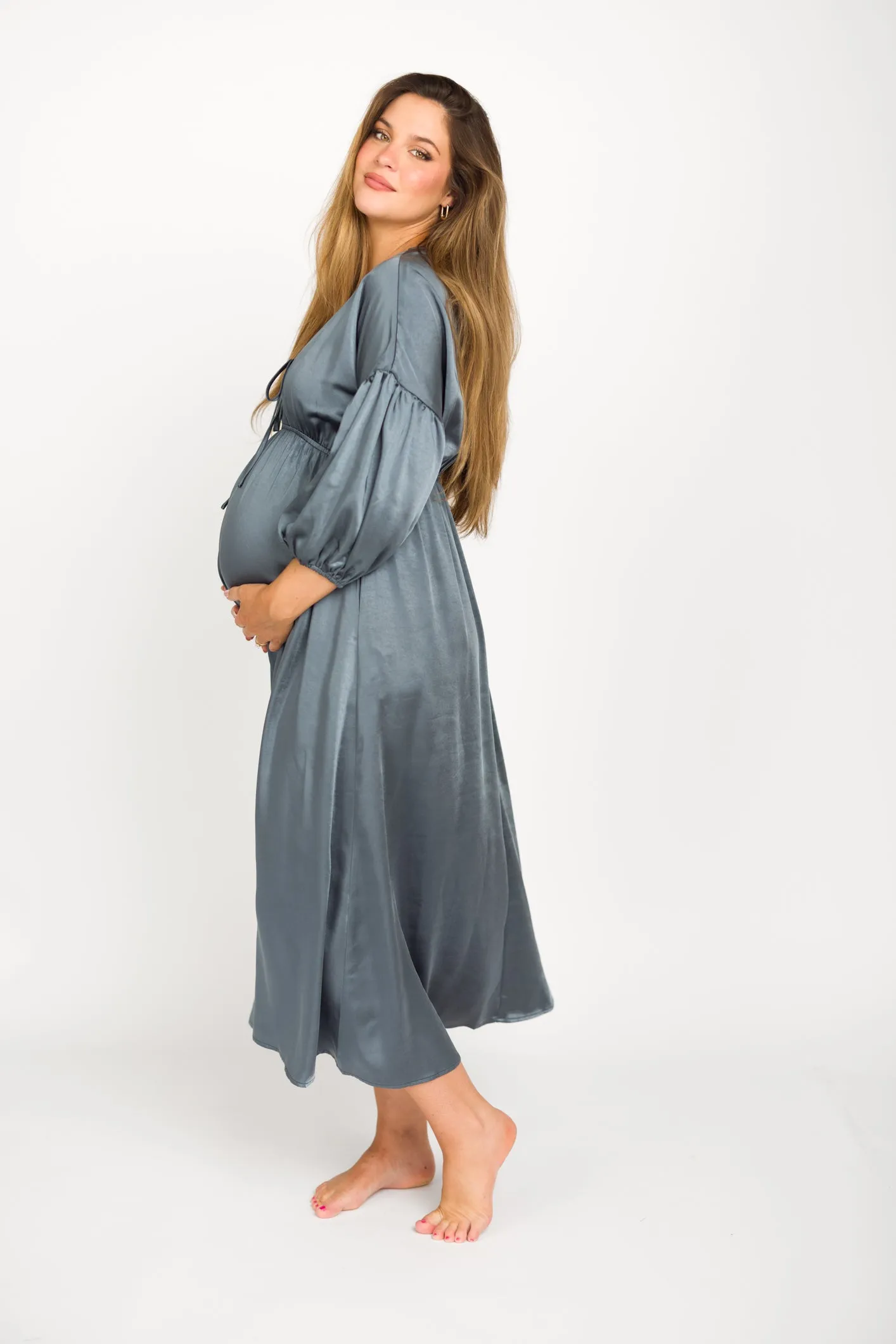 Hunter Premium *Satin* Midi Dress in Blue Granite - Bump Friendly sold by Worth Collective product image thumbnail 2