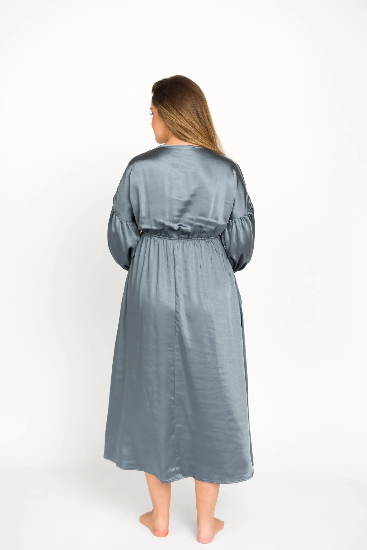 Hunter Premium *Satin* Midi Dress in Blue Granite - Bump Friendly sold by Worth Collective product image thumbnail 4
