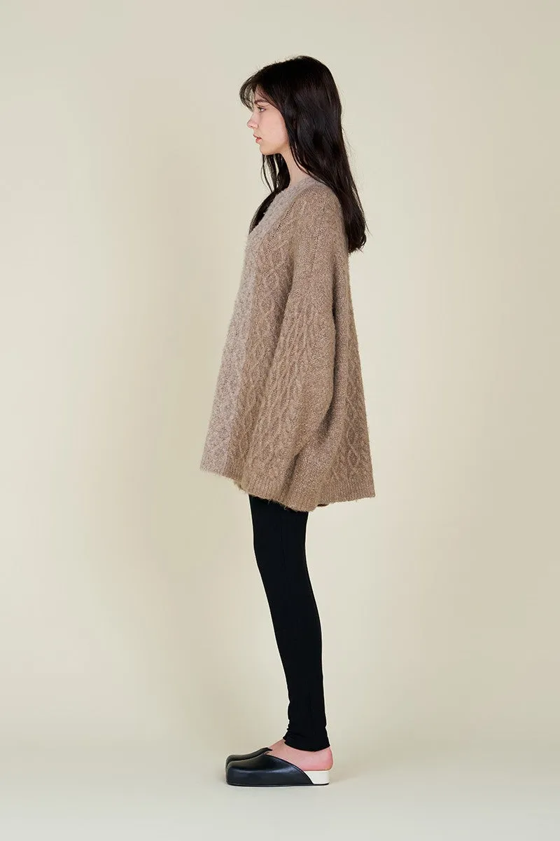 Tara Contrast Stripe Cable Knit Sweater in Twig sold by Worth Collective product image thumbnail 4