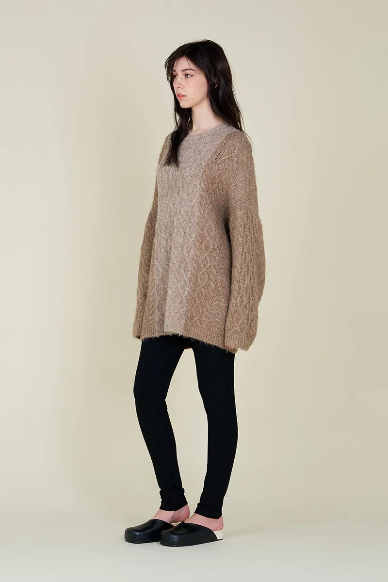 Tara Contrast Stripe Cable Knit Sweater in Twig sold by Worth Collective product image thumbnail 3