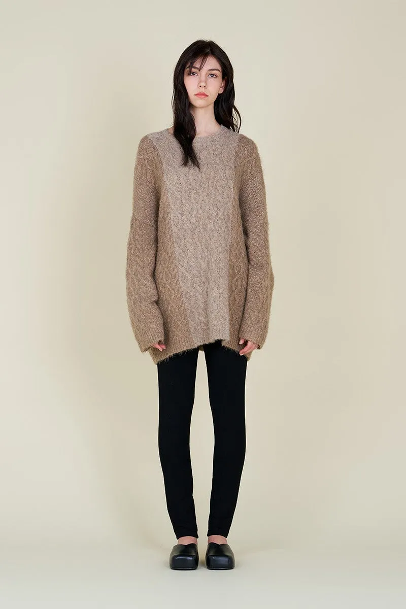 Tara Contrast Stripe Cable Knit Sweater in Twig sold by Worth Collective product image thumbnail 2