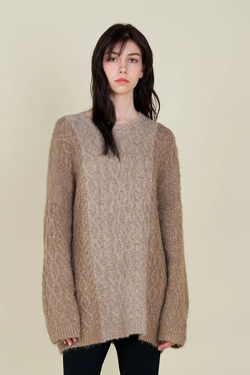 Tara Contrast Stripe Cable Knit Sweater in Twig sold by Worth Collective