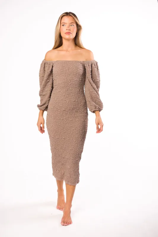 Darcy Square Neck Midi Dress in Stone sold by Worth Collective