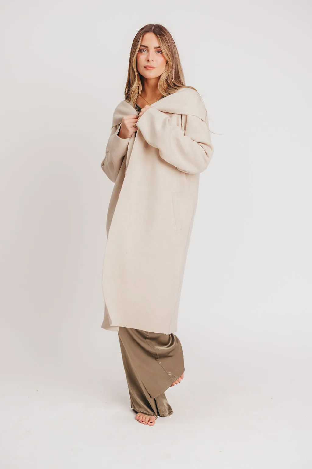 Hayes Hooded Coatigan in Oatmeal sold by Worth Collective product image thumbnail 2