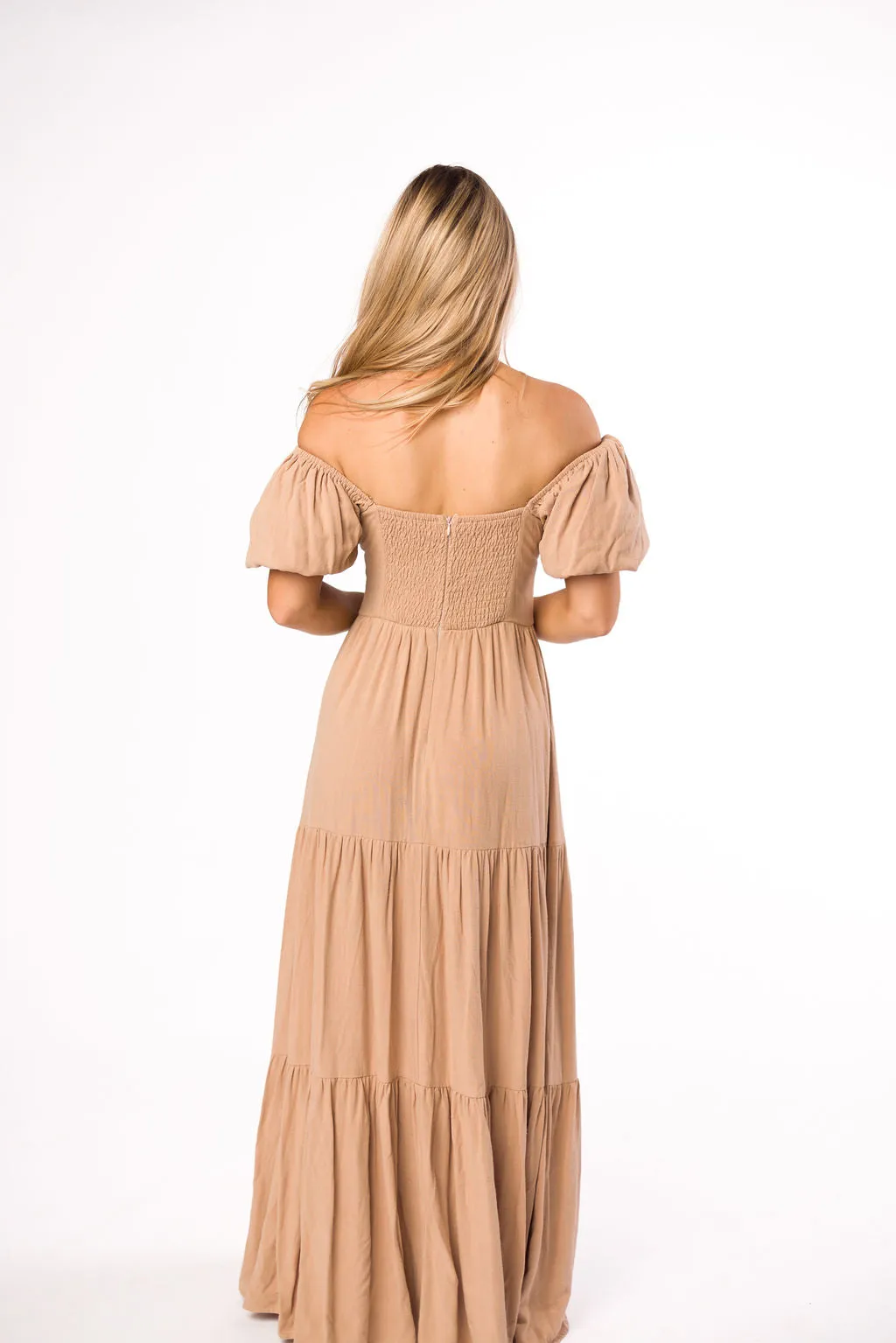 Genevieve Tiered Maxi Dress in Latte sold by Worth Collective product image thumbnail 4