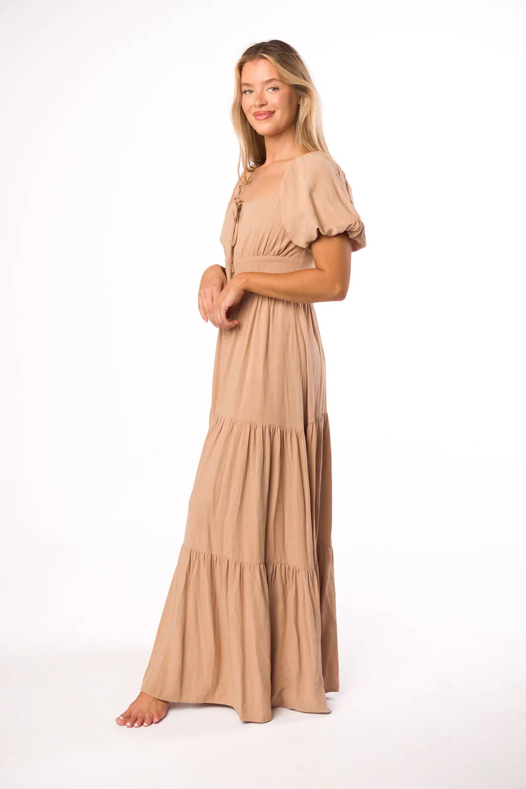 Genevieve Tiered Maxi Dress in Latte sold by Worth Collective product image thumbnail 5