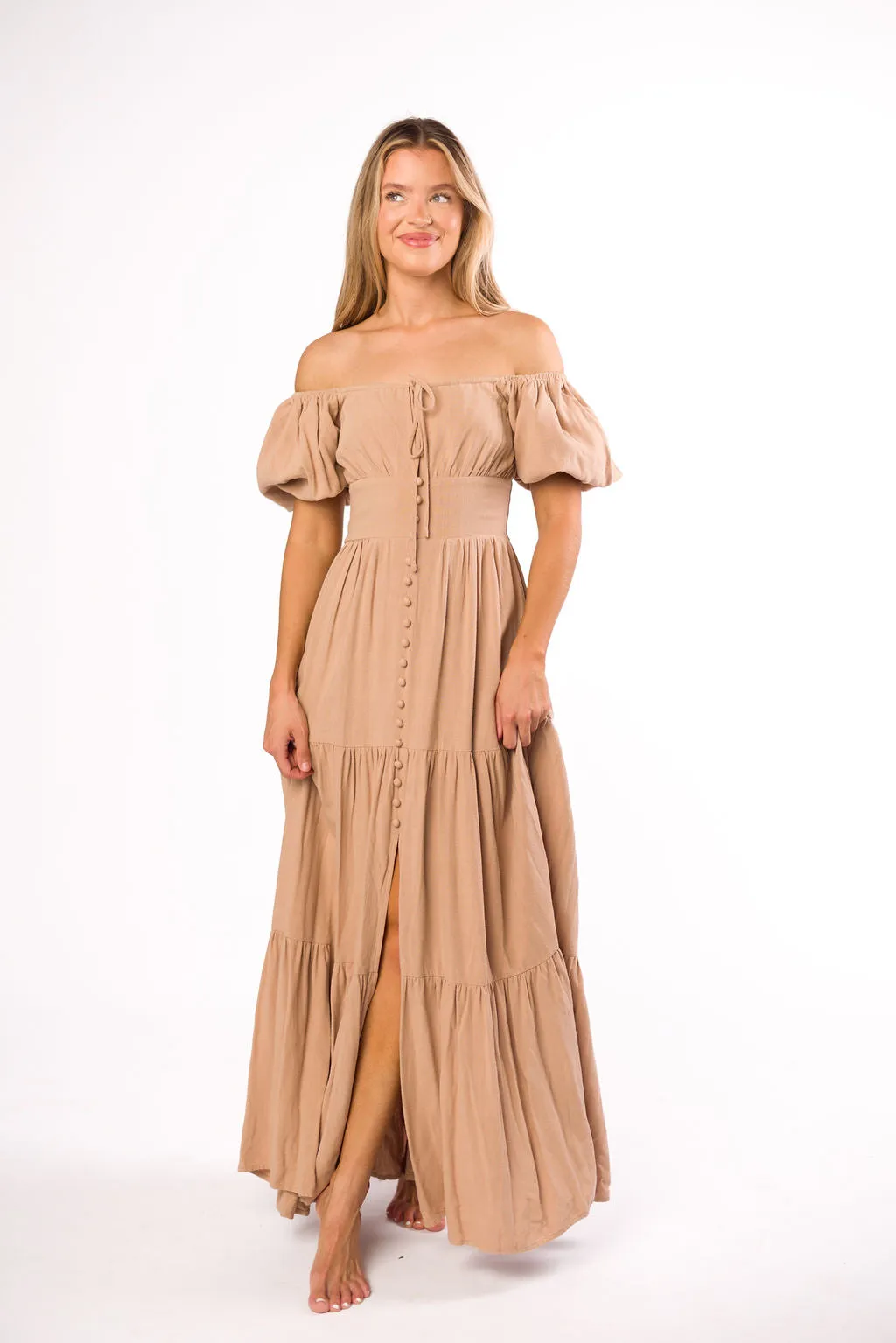Genevieve Tiered Maxi Dress in Latte sold by Worth Collective product image thumbnail 2