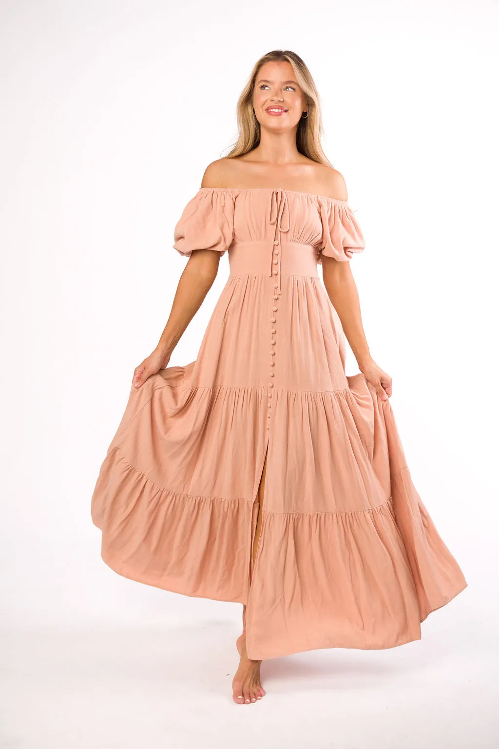 Genevieve Tiered Maxi Dress in Peach Clay sold by Worth Collective product image thumbnail 2