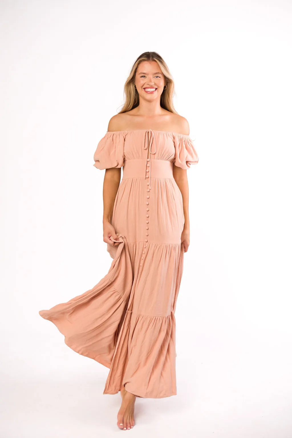 Genevieve Tiered Maxi Dress in Peach Clay sold by Worth Collective product image thumbnail 4