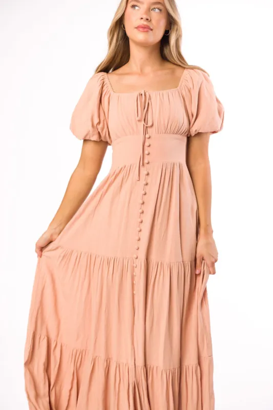 Genevieve Tiered Maxi Dress in Peach Clay sold by Worth Collective