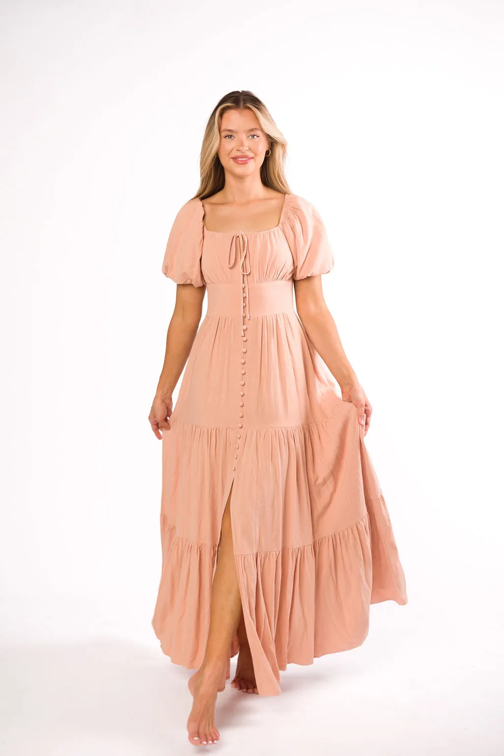 Genevieve Tiered Maxi Dress in Peach Clay sold by Worth Collective product image thumbnail 3